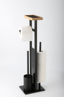 Porte-papier hygiénique et porte-brosse autoportant en acier inoxydable Design noir simple pour la maison et l'hôtel Salle de bain