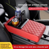 Coussin universel en cuir pour console centrale de voiture, multifonctionnel, avec rangement intégré, porte-gobelet, accoudoir confortable, ajustement standard