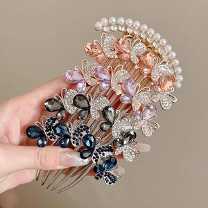 Peignes à cheveux papillon décoratifs, <span class=keywords><strong>pince</strong></span> à <span class=keywords><strong>chignon</strong></span>, style bleu avec <span class=keywords><strong>strass</strong></span>, pour mariage, fête, idées cadeaux pour femmes et filles - Product Image 3