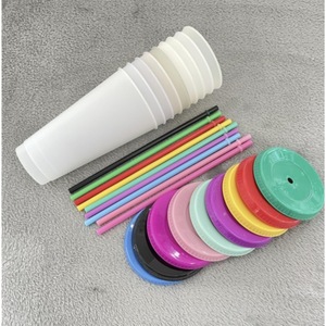 Gobelet en plastique thermosensible changeant de couleur avec couvercle et paille pour les voyages, 16 oz, 24 oz, 710 ml, unisexe - Product Image 1
