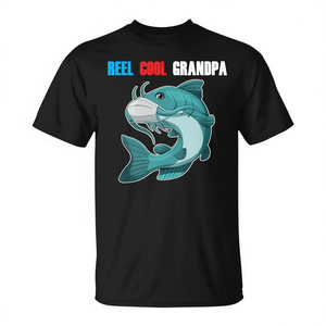 Reel Cool Grandpa Fishing T-Shirt pour homme, noir, avec motif graphique, col rond, manches courtes, impression numérique - Product Image 2