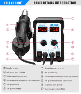 केल्यशुन स्ड बीगा रीवर्क डेलॉडरिंग सोल्डरिंग सोल्डर स्टेशन 8586 डिजिटल सोल्डरिंग आयरन हॉट एयर हीट गन वेल्डिंग मरम्मत उपकरण किट - Product Image 2