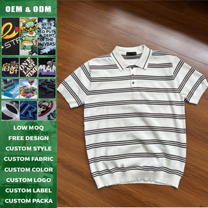 Polo en maille rayé à col, style preppy, luxe léger, coupe ajustée, manches courtes, unisexe, faible MOQ, personnalisable - Product Image 2