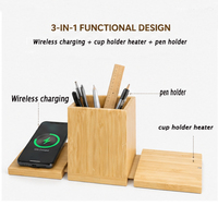 Support de chargeur sans fil en bambou durable et écologique 2026, avec porte-stylo et logo personnalisé – Chargeur de téléphone sans fil
