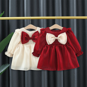 Abbigliamento per bambini primavera e <span class=keywords><strong>autunno</strong></span> nuova gonna a maniche lunghe con fiocco per ragazze vestito da principessa per bambini carino - Product Image 2