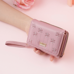 2026 Women's Waterproof PU Leather Short <b>Wallet</b> Snap Closure Zipper Floral Embroidery Fashion <b>Card</b> Organizer Polyester - Product Image 6