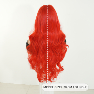 Perruque synthétique longue ondulée naturelle de 30 pouces, couleur drapeau, <span class=keywords><strong>rouge</strong></span> <span class=keywords><strong>avec</strong></span> mèches blanches, résistante à la chaleur, pour événements de football et zones de supporters - Product Image 4