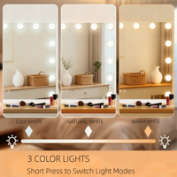 Miroir de maquillage de salon en verre avec 18 ampoules LED, haut-parleur Bluetooth USB, miroir de vanité avec 18 ampoules LED