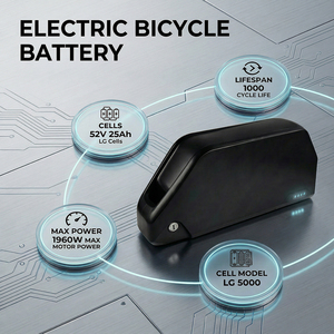Batterie de vélo <span class=keywords><strong>électrique</strong></span> 52V 25Ah pour tube diagonal, stock US, pack lithium 5000mAh 14s5p avec BMS 50A 3A XT60 pour <span class=keywords><strong>VTT</strong></span> à pneus larges - Product Image 4