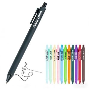 Stylos à bille rétractables personnalisés en plastique à toucher doux avec logo gravé, parfaits pour les promotions scolaires, hôtelières ou comme cadeaux. - Product Image 1