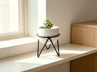 Pot de plante en ciment nordique avec support en métal noir, pot de plante succulente minimaliste pour la décoration de la maison, du bureau ou du rebord de fenêtre