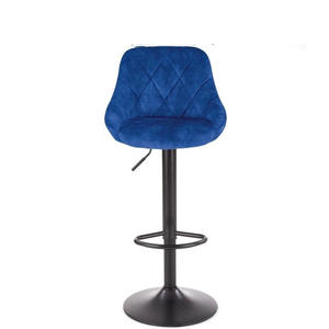 Taburete de Bar Moderno de Terciopelo Azul Rey con Respaldo Acolchado con Diseño de Diamantes y Base Giratoria Negra Ajustable para Pub - Product Image 2