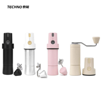 Moulin à café portable TECHNO rechargeable et manuel 2-en-1, construction entièrement métallique avec meules coniques de 40 mm de qualité alimentaire