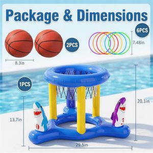 Shark-themed 2-in-1 <b>Inflatable</b> <b>Pool</b> Basketball & Ring Toss Game Set - Product Image 4