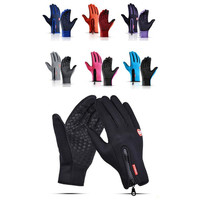 Sarung Tangan Anti Angin Musim Dingin Unisex, Sarung Tangan Layar Sentuh Tebal Anti Selip, Sarung Tangan Ski Hangat Full Finger dengan Ritsleting