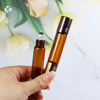 Nouveau Design Ambre Unique Double Face Vide 10ml Deux-en-un Verre Huile Essentielle Roll-on et Parfum Pulvérisateur Bouteille