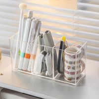 Organisateur de bureau moderne et minimaliste en acrylique transparent avec compartiments pour stylos et rangement de papeterie
