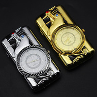 Briquet créatif en métal gonflable avec lumières colorées et montre électronique, coupe-vent, au butane