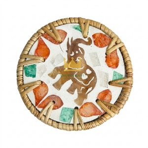 Boho Style Mother of Pearl Cup Coaster Handwoven Rattan Drink Mats Decorative Table Accessories Handmade in Vietnam - Product Image 3
