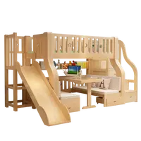 Litera de madera con tobogán para niños, conjunto de dormitorio infantil de 2 niveles