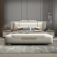 Lit King Size 1,8 m en Bois avec Rangement, Design Simple et Moderne, Nouveau Modèle Populaire, Cadre de Lit en Cuir, Ensemble de Meubles de Chambre Économique pour la Maison