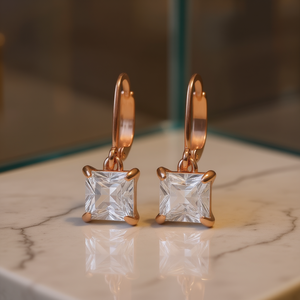 Orecchini Pendenti in Cristallo Oro Rosa E2965 con Montatura a Griffe, Stile Geometrico Classico da Donna per Uso Quotidiano - Product Image 2