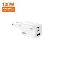 Petit mais puissant, chargeur GaN PD3.2 100W, 2 ports C + 1 port A, distribution intelligente de l'alimentation AVS pour ordinateur portable, téléphone, tablette, smartphones 5G