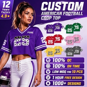 T-shirt court américain personnalisé pour pom-pom girls, avec graphiques imprimés, style boxy, sublimation, maillot de football, crop top - Product Image 1