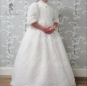Vestidos de Niña de las Flores Color Marfil Personalizados para Bodas, Encaje Lechoso, Largos hasta el Suelo, Elegantes, para Fiestas de Cumpleaños Infantiles, Primera Comunión, <span class=keywords><strong>Banquetes</strong></span> - Product Image 5