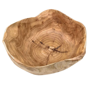 Bol décoratif à grain de bois massif avec manche en feuille coulée bols à salade ronds Design classique bols à fruits en bois d'acacia naturel - Product Image 3