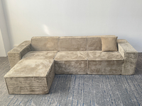 Canapé convertible modulaire en tissu fin, rembourré, avec cadre métallique plat, mousse infusée de gel, en forme de L, pour home cinéma