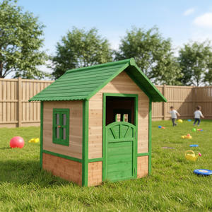 Casa de Juegos Portátil de Madera para Niños SHUNDA, Impermeable, con Revestimiento de PVC, Madera Natural, para Exteriores, para Niños de 3 a 8 Años - Product Image 1