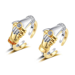 Embrace Handshake Niche Design Trendy Creative <b>Couple</b> Rings Simple Unique Rose Gold Plated Inlay 18k Stackable Brass - Product Image 1