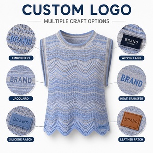Débardeur en tricot rayé pour <span class=keywords><strong>femme</strong></span>, col rond, <span class=keywords><strong>sans</strong></span> manches, tricot plat ondulé, respirant, pull décontracté d'été - Product Image 3