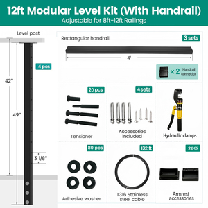Kit de garde-corps en câble d'acier inoxydable noir, solution personnalisée, système de tension horizontale <span class=keywords><strong>pour</strong></span> projets de balcons et de terrasses résidentiels - Product Image 2