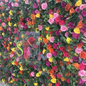 एसपीआर उच्च गुणवत्ता 3डी गृह सजावट रेस्तरां सजावट और विवाह समारोह कार्यक्रम कपड़ा कृत्रिम नारंगी फूल गुलाब की दीवार