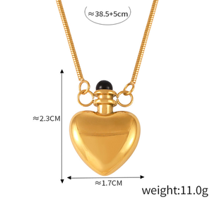 Pendentif romantique en forme de cœur, design bouteille d'eau miniature, en acier inoxydable plaqué or 18 carats, avec glaçure colorée et poids, pour anniversaire - Product Image 2