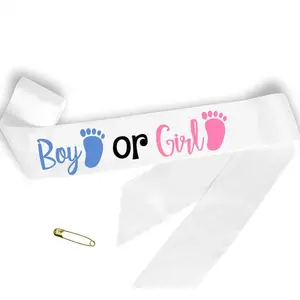 Baby Shower venta al por mayor mamá para ser un niño o niña género revelar satén faja Cinta Blanca cinturón decoraciones fiesta favores suministros - Product Image 1