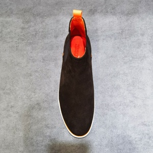 Stivali <span class=keywords><strong>Chelsea</strong></span> da Lavoro in Vera Pelle di Lusso per Uomo, Modello High-Top Personalizzato, Punta Chiusa, Traspiranti, Autunno-Inverno, in Camoscio Nero - Product Image 2