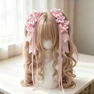 Accesorio para el cabello Lolita original hecho a mano con cintas, pinzas para coleta doble y una confesión bajo un árbol de cerezo. - Product Image 3
