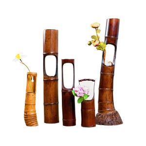Bamboo Tube Flower Vases Handmade Traditional Round Tabletop Decorative Vase For Chinese New Year - Product Image 5