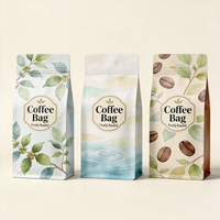 Sachet en papier kraft imprimé sur mesure, à fond plat, refermable avec fermeture éclair, pour l'emballage de grains de café, d'aliments et de conserves