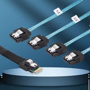 Cable MINI Slim SAS de 38 pines SFF-8654 <span class=keywords><strong>4i</strong></span> a 4 SATA 3.0 de 7 pines, cable de distribución para controlador RAID de servidor, de host a unidades de disco duro objetivo - Product Image 1
