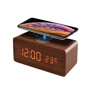 2020 mới không dây điện thoại sạc đồng hồ báo thức bằng gỗ kỹ thuật số LED bảng đồng hồ quà tặng khuyến mãi thiết kế mới gỗ Máy tính để bàn đồng hồ - Product Image 5