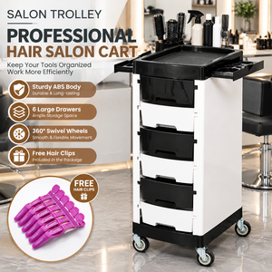 Chariot de salon professionnel moderne à 6 tiroirs avec roulettes pivotantes à 360 degrés pour salons de coiffure et instituts de beauté - Product Image 1