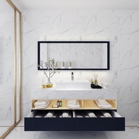 Design moderne de luxe Ensemble de coiffeuse de salle de bain à double évier Miroir régulier Ample rangement Panneau de porte en marbre laqué résistant à l'eau