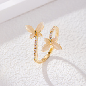 MyMuyu Cat's Eye Stone Double Butterfly <b>Open</b> <b>Ring</b> Adjustable Index Finger Jewelry Gift - Product Image 4
