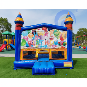 Château gonflable sur le thème des anniversaires avec impression de ballons et tours de château pour la location de fêtes d'enfants et les célébrations à domicile - Product Image 1