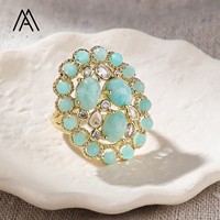 Bague Vintage en Filigrane avec Cristaux Naturels, Plaqué Or 18K, Bague Ouverte en Pierres Précieuses, Bague de Cocktail Tendance pour Femme
