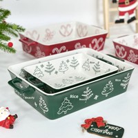 Plat de cuisson rectangulaire en céramique émaillée, style nordique moderne, à double poignée, compatible micro-ondes, pour Noël occidental, vaisselle créative pour hôtels